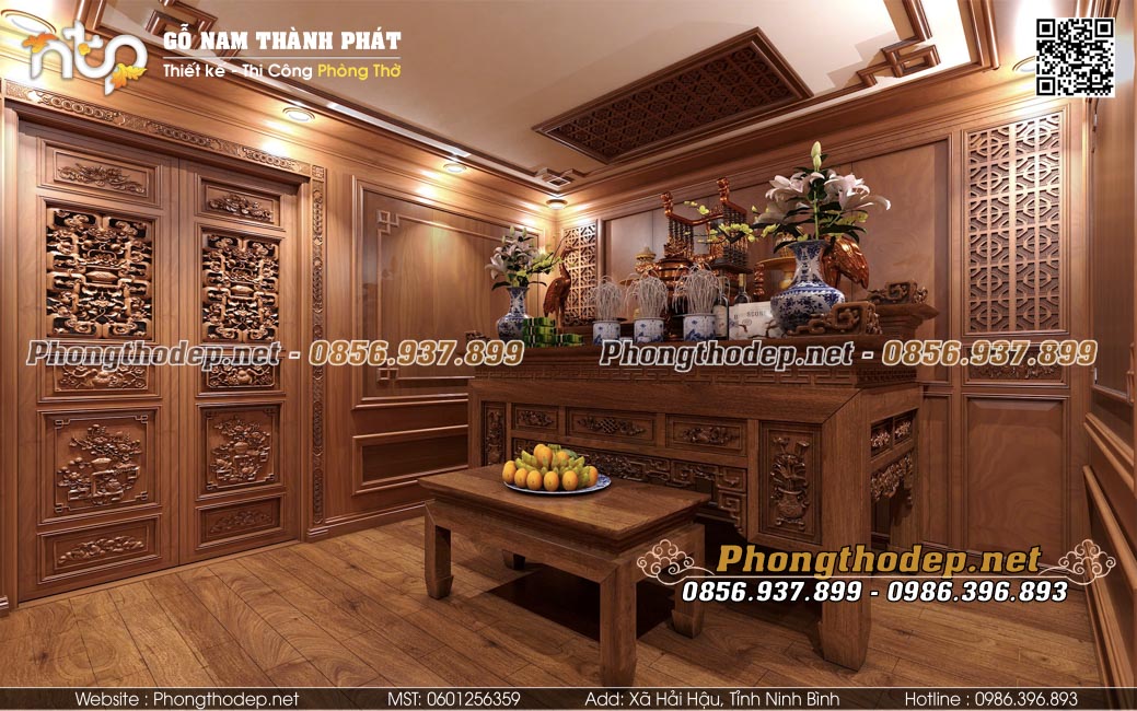 mẫu phòng thờ ốp gỗ hiện đại đẹp sang trọng và ấm cúng